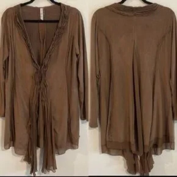 Black MOLLO RELLO Faux Suede Stretch Mix Media Longline Cardigan S/M - Picture 2 of 14